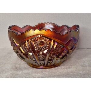 Indiana Carnival Glass Bowl Heirloom Sunset Iridescent Red Amberina  8.5"